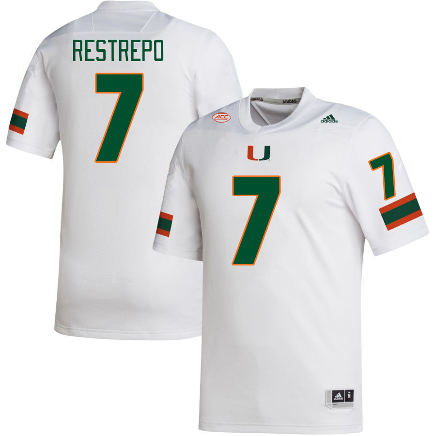 #7 Xavier Restrepo Miami Hurricanes Jerseys Football Stitched-White